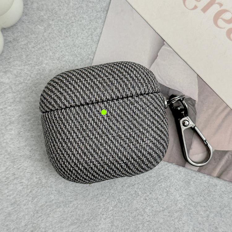 For AirPods 4 Diagonal Striped Leather Bluetooth Earphone Protective Case(Black)