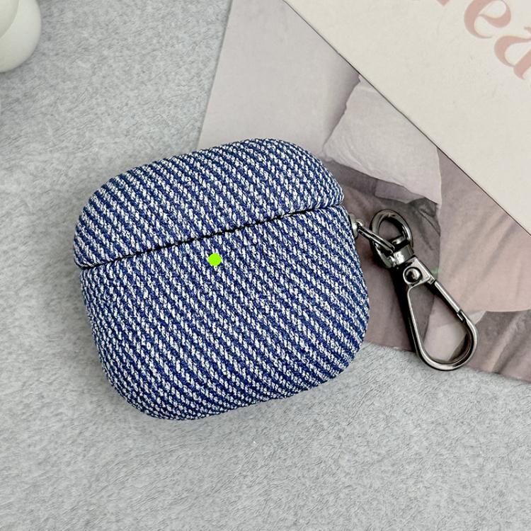 For AirPods 4 Diagonal Striped Leather Bluetooth Earphone Protective Case(Blue)