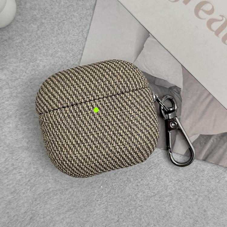 For AirPods 4 Diagonal Striped Leather Bluetooth Earphone Protective Case(Brown)
