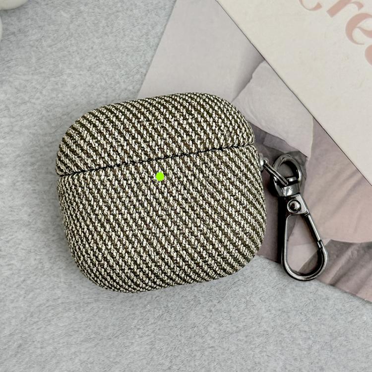For AirPods 4 Diagonal Striped Leather Bluetooth Earphone Protective Case(Green)