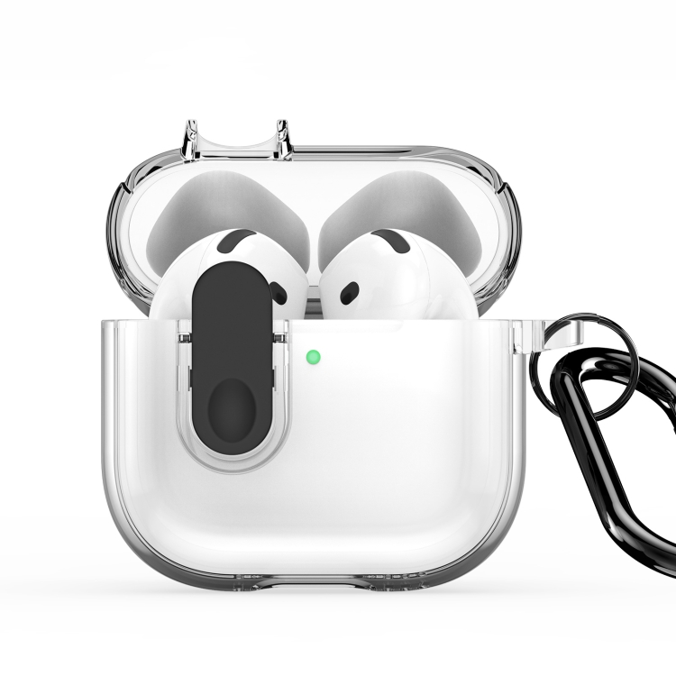 For AirPods 4 DUX DUCIS PECL Series Split Transparent Earphone Case with Hook(Transparent Black)