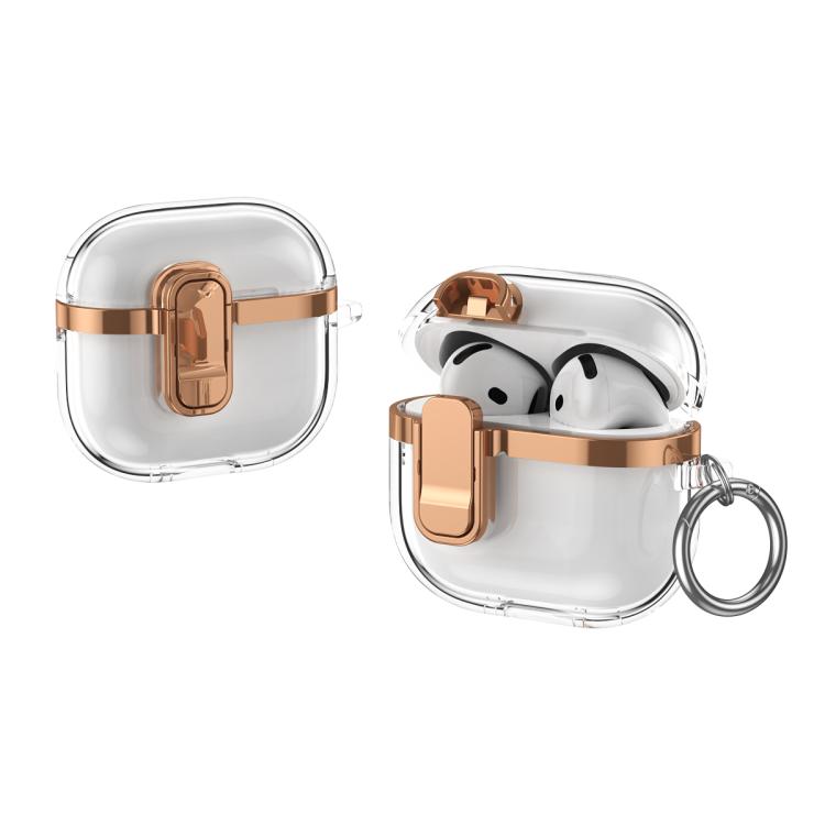 For AirPods 4 Electroplating Transparent Wireless Earphones Case with Security Lock(Champagne Gold)