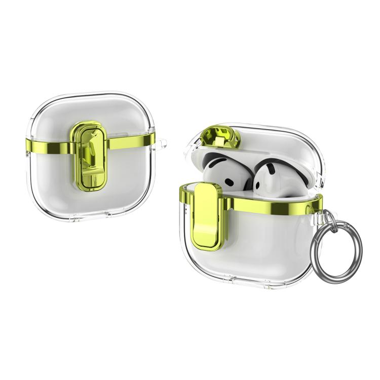 For AirPods 4 Electroplating Transparent Wireless Earphones Case with Security Lock(Light Green)