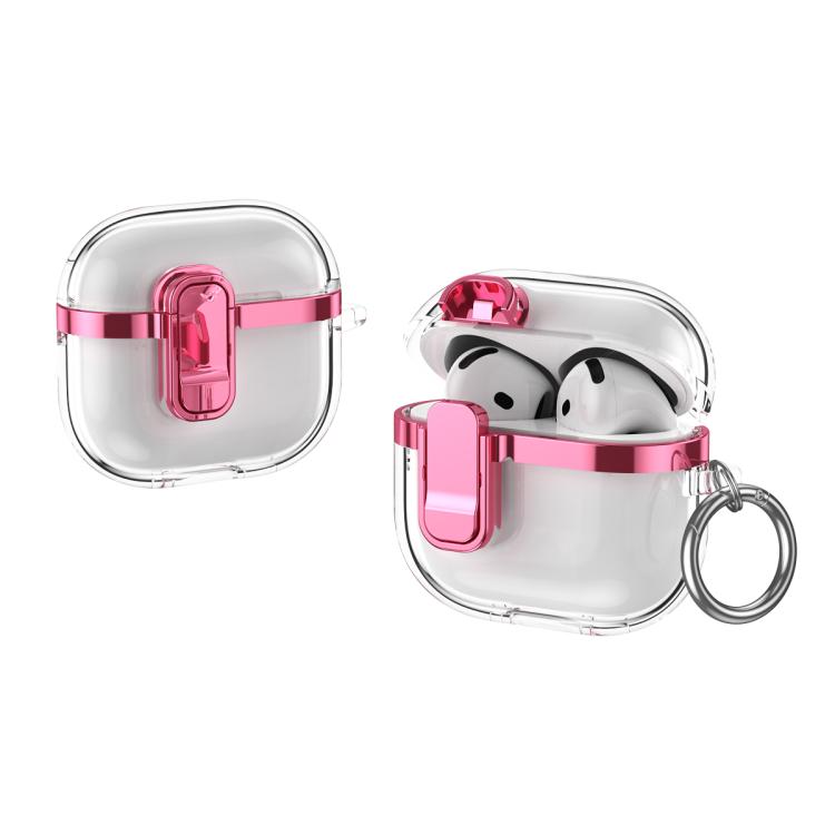 For AirPods 4 Electroplating Transparent Wireless Earphones Case with Security Lock(Pink)