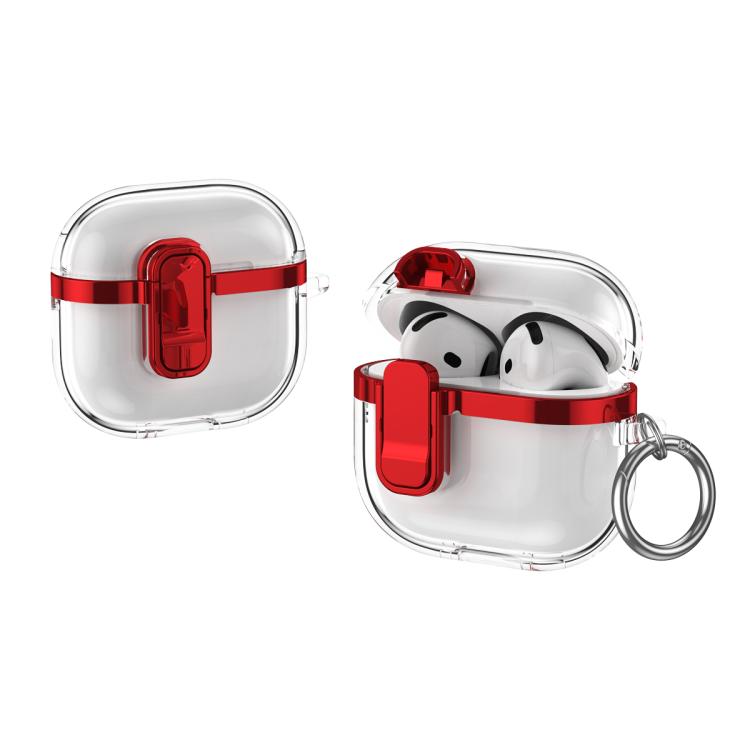 For AirPods 4 Electroplating Transparent Wireless Earphones Case with Security Lock(Red)