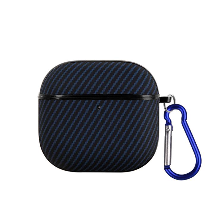For AirPods 4 Fibre Texture PU Earbuds Box PC Case with Hook(Blue)