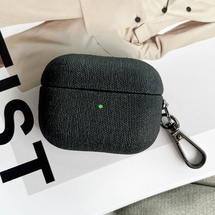 For AirPods 4 Fine Cloth Texture Earbuds Box PC Case with Hook(Black)