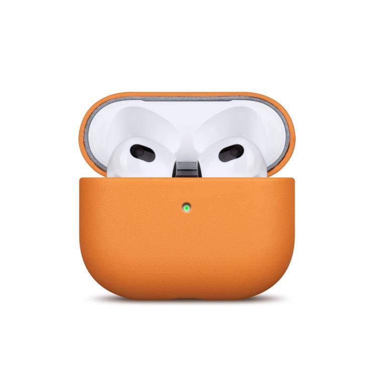 For AirPods 4 Full-grain Genuine Leather Earbuds Protective Case(Flower Ginger Grass)