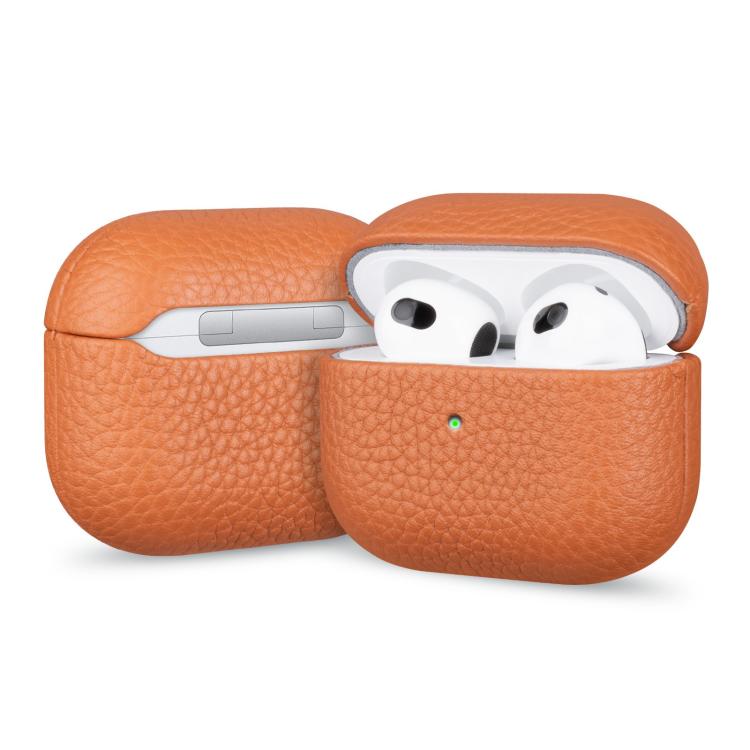 For AirPods 4 Litchi Grain Genuine Leather Earbuds Protective Case(Brown)