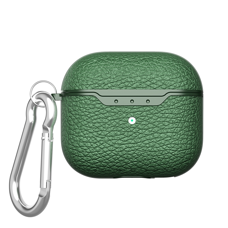For AirPods 4 Litchi Texture TPU Shockproof Earphones Case with Hook(Green)