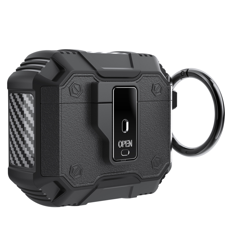 For AirPods 4 Non-slip Armor Shockproof Earphones Case with Hook(Black)