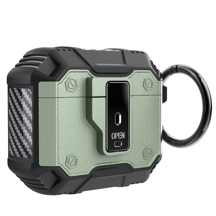 For AirPods 4 Non-slip Armor Shockproof Earphones Case with Hook(Green)