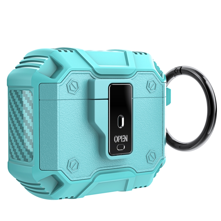 For AirPods 4 Non-slip Armor Shockproof Earphones Case with Hook(Mint Green)