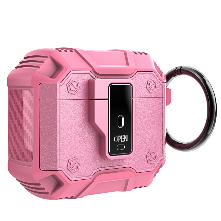 For AirPods 4 Non-slip Armor Shockproof Earphones Case with Hook(Pink)