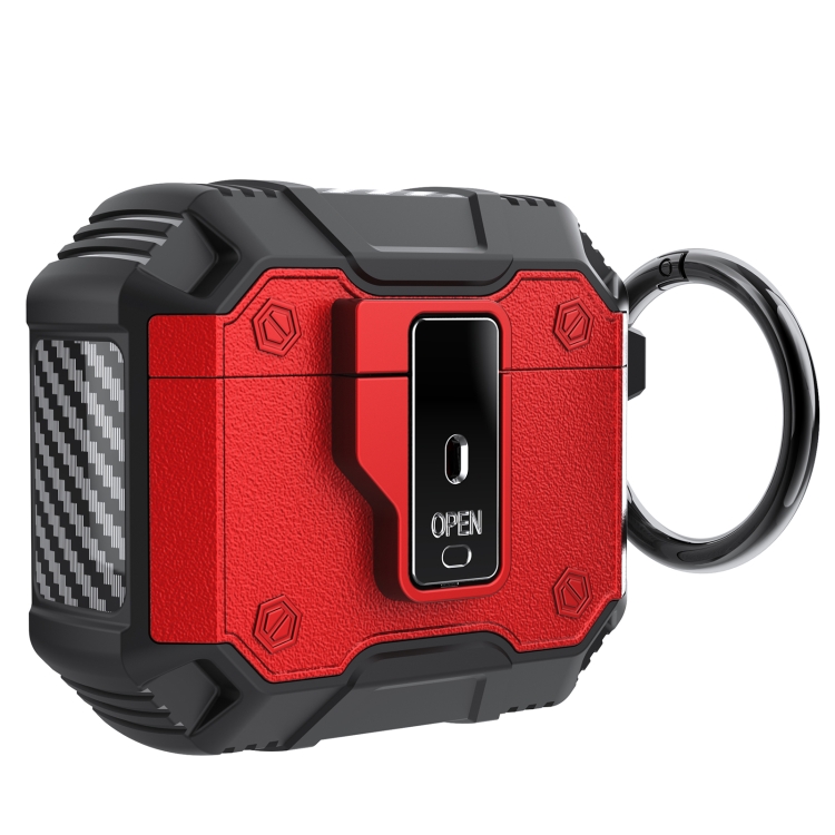 For AirPods 4 Non-slip Armor Shockproof Earphones Case with Hook(Red)