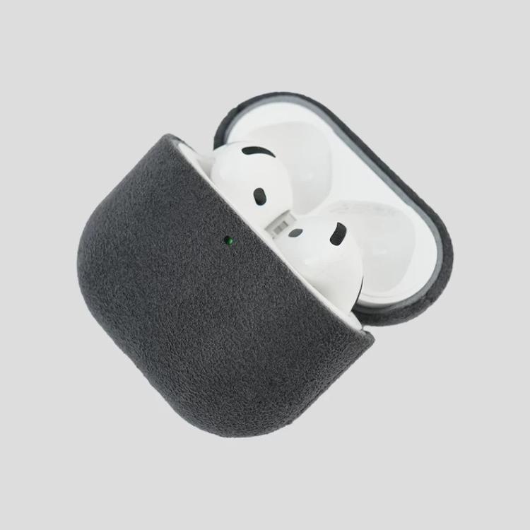 For AirPods 4 Nubuck Genuine Leather Earbuds Protective Case(Dark Gray)