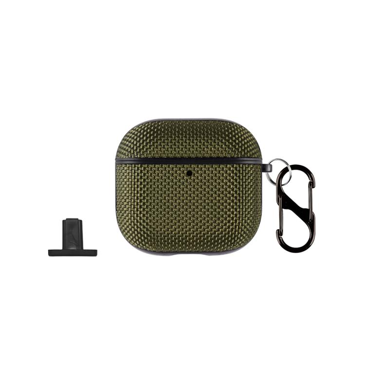 For AirPods 4 Nylon Waterproof Wireless Earphone Split-type Case with Hook(Army Green)