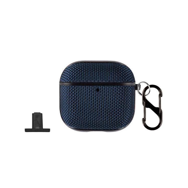 For AirPods 4 Nylon Waterproof Wireless Earphone Split-type Case with Hook(Dark Blue)