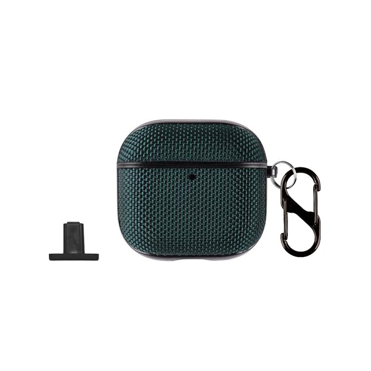 For AirPods 4 Nylon Waterproof Wireless Earphone Split-type Case with Hook(Dark Green)