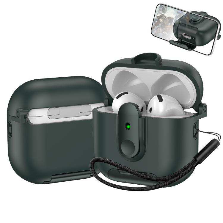 For AirPods 4 One-piece Holder Wireless Earphones Case with Lanyard(Army Green)