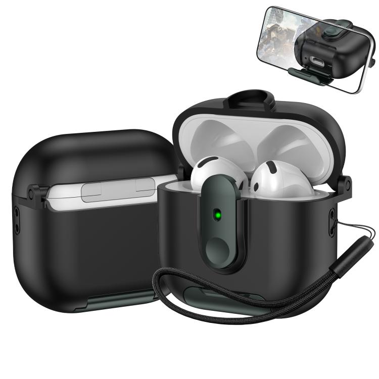 For AirPods 4 One-piece Holder Wireless Earphones Case with Lanyard(Black Army Green)