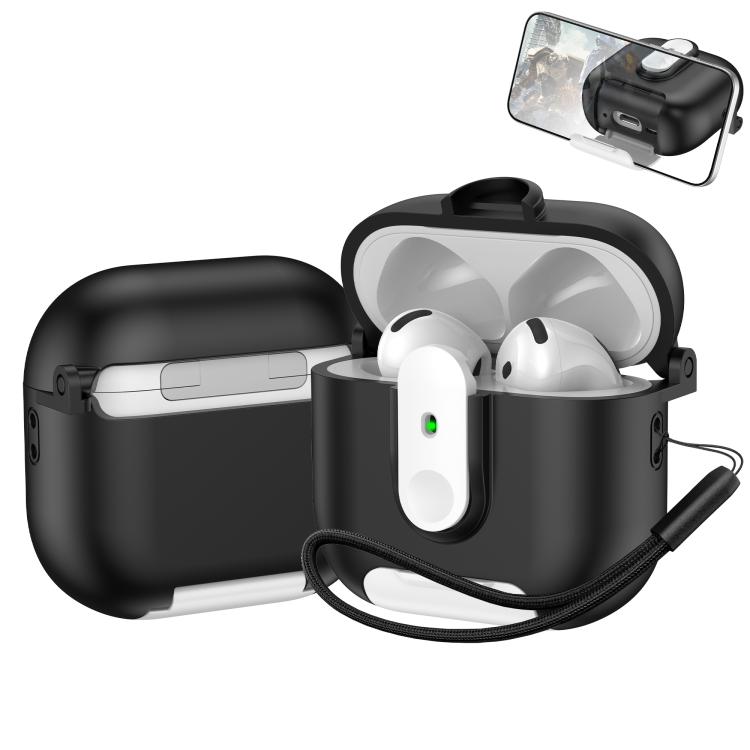 For AirPods 4 One-piece Holder Wireless Earphones Case with Lanyard(Black White)