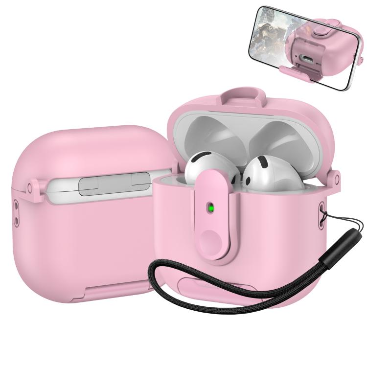 For AirPods 4 One-piece Holder Wireless Earphones Case with Lanyard(Pink)