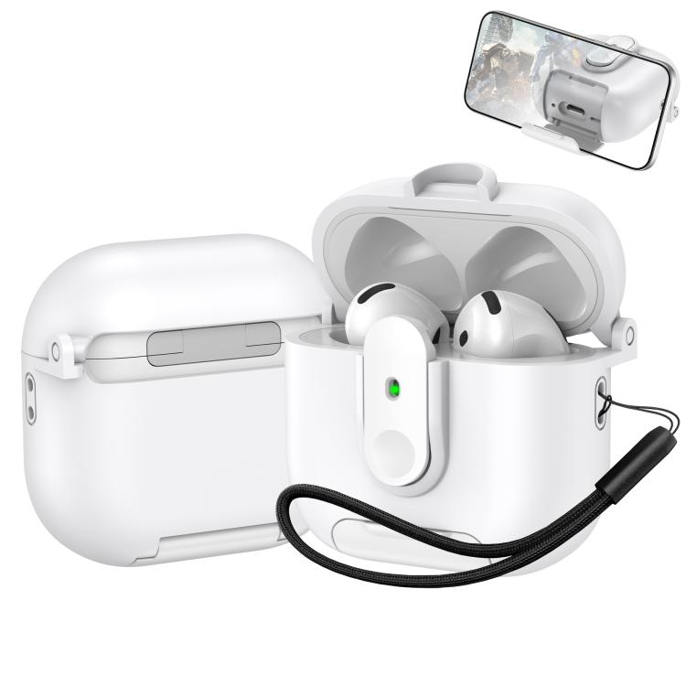 For AirPods 4 One-piece Holder Wireless Earphones Case with Lanyard(White)