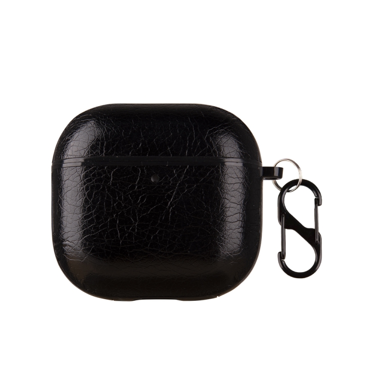 For AirPods 4 One-Piece Style Leather Earphone Protective Case with Hook(Black)