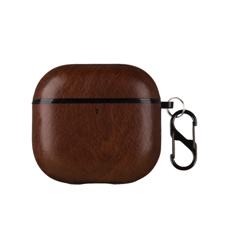 For AirPods 4 One-Piece Style Leather Earphone Protective Case with Hook(Dark Brown)