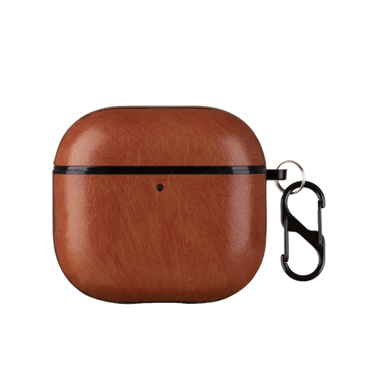 For AirPods 4 One-Piece Style Leather Earphone Protective Case with Hook(Light Brown)