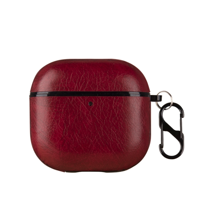 For AirPods 4 One-Piece Style Leather Earphone Protective Case with Hook(Red)