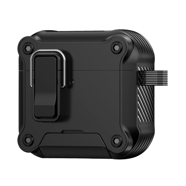 For AirPods 4 Safety Buckle Magnetic Auto Pop-Up Earphones Protective Case With Holder(Black)