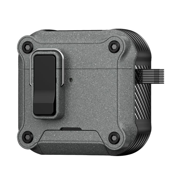 For AirPods 4 Safety Buckle Magnetic Auto Pop-Up Earphones Protective Case With Holder(Black Gray)