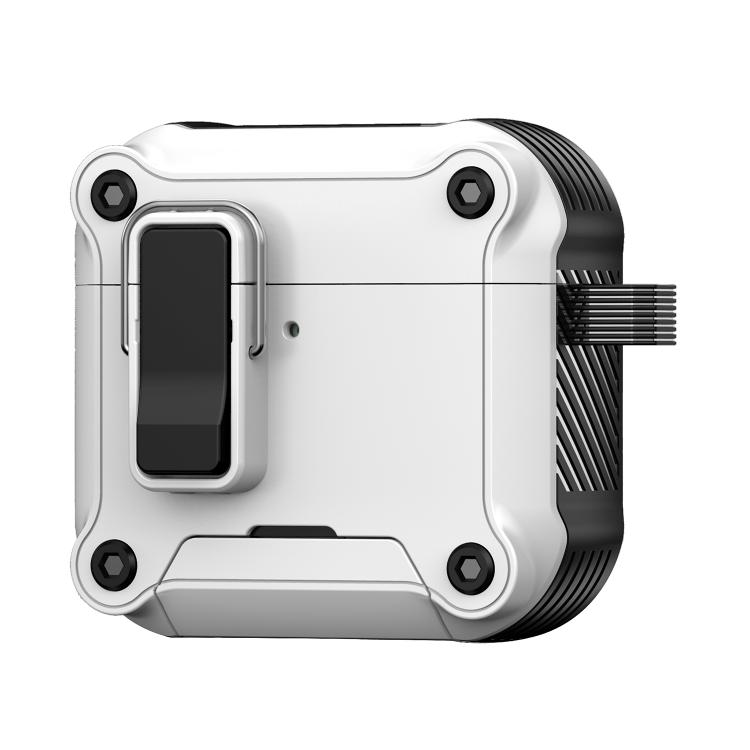 For AirPods 4 Safety Buckle Magnetic Auto Pop-Up Earphones Protective Case With Holder(Black White)