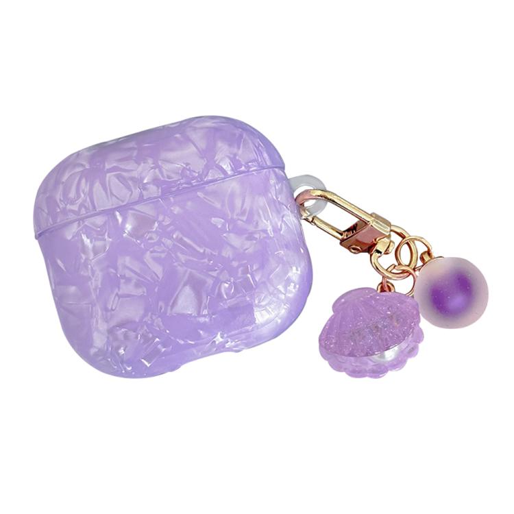 For AirPods 4 Shell Texture Pearl Hanging Buckle Earphone Case(Light Purple)