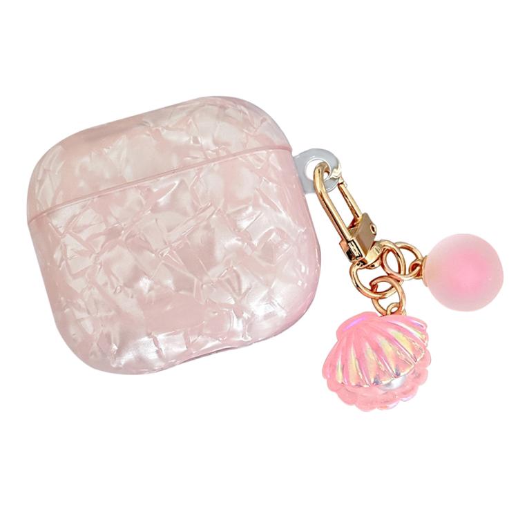 For AirPods 4 Shell Texture Pearl Hanging Buckle Earphone Case(Pink)