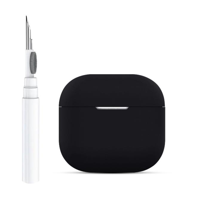 For AirPods 4 Silicone Buckleless Earphone Protective Case with Cleaning Pen(Black)