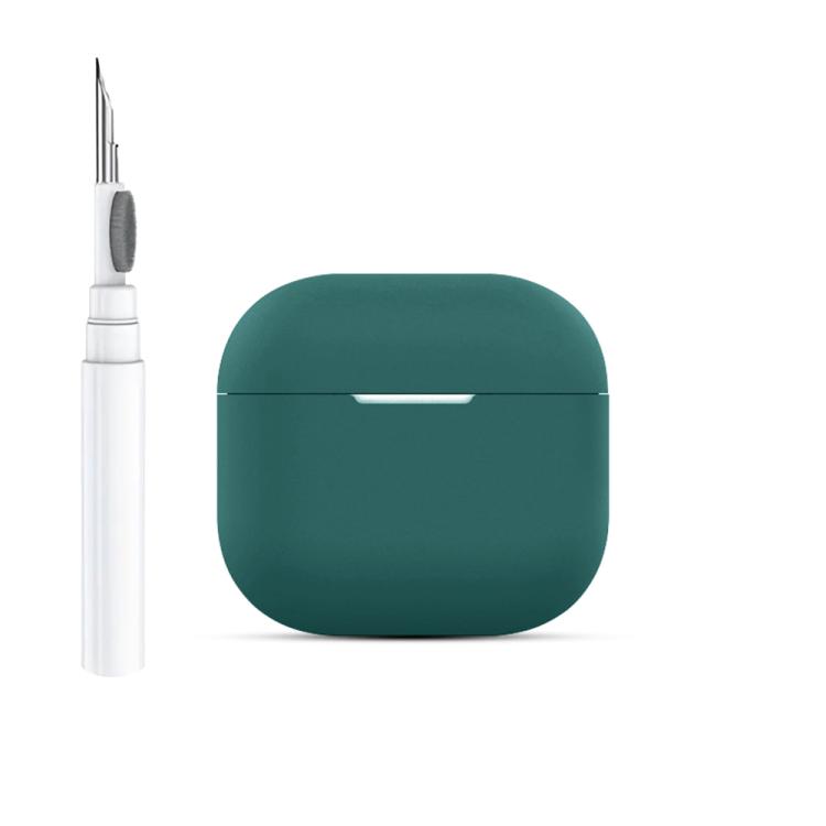 For AirPods 4 Silicone Buckleless Earphone Protective Case with Cleaning Pen(Dark Green)