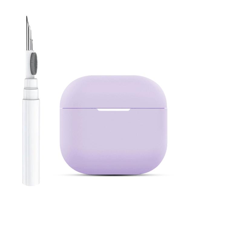 For AirPods 4 Silicone Buckleless Earphone Protective Case with Cleaning Pen(Purple)