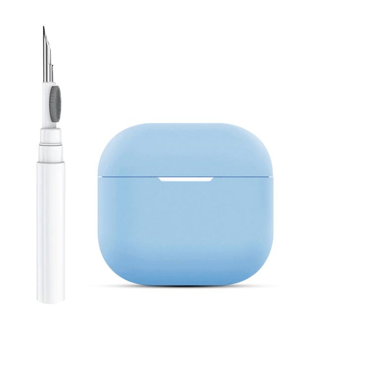 For AirPods 4 Silicone Buckleless Earphone Protective Case with Cleaning Pen(Sky Blue)