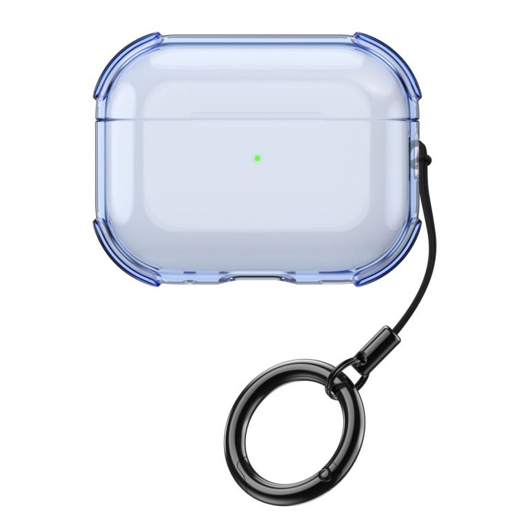 For AirPods 4 Simple Transparent Soft Shell TPU Earphone Protective Cover  with Ring Rope(Transparent Blue)
