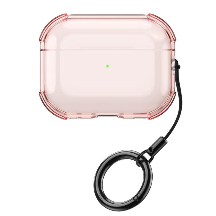 For AirPods 4 Simple Transparent Soft Shell TPU Earphone Protective Cover  with Ring Rope(Transparent Pink)