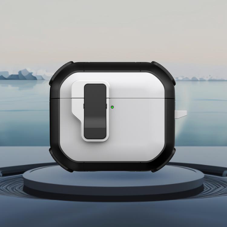 For AirPods 4 Starship Wireless Earphones Case with Magnetic Switch(White Black)