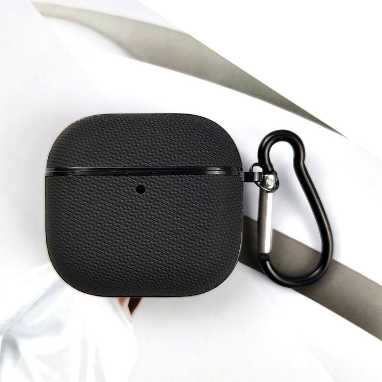 For AirPods 4 Technical Fabric Double Strand Leather Earphone Protective Case(Black)