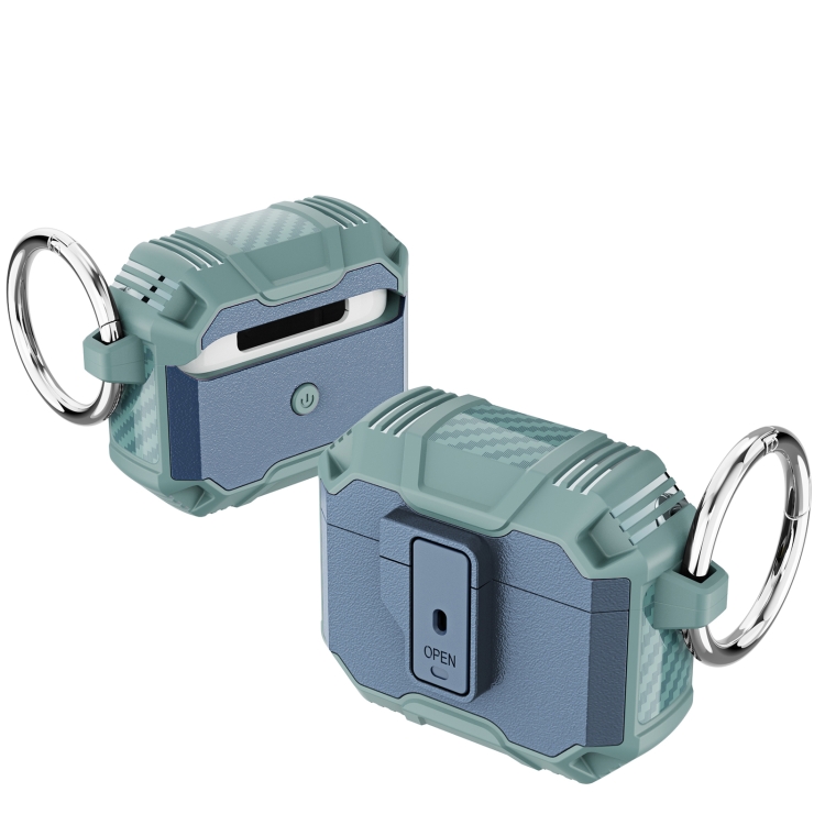 For AirPods 4 TPU + PC Shockproof Earphones Case with Hook(Blue+Green)