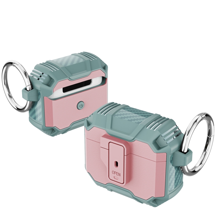For AirPods 4 TPU + PC Shockproof Earphones Case with Hook(Pink+ Green)