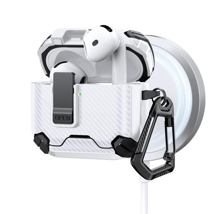 For AirPods 4 Two Color MagSafe Magnetic Holder Carbon Fiber Pattern Earphone Case(Black White)