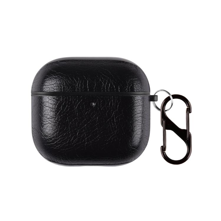 For AirPods 4 Two-Piece Style PU Leather Earphone Case with Hook & Thimble(Black)