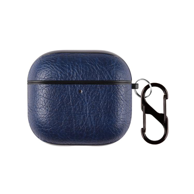For AirPods 4 Two-Piece Style PU Leather Earphone Case with Hook & Thimble(Blue)